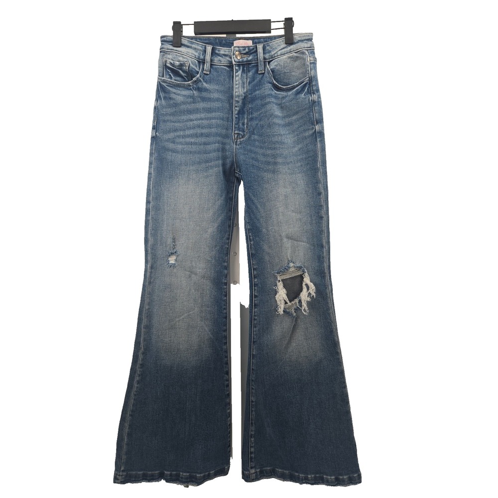 PINK LILY Women's Junior Size 9 Jeans Super Flare Frayed Hem